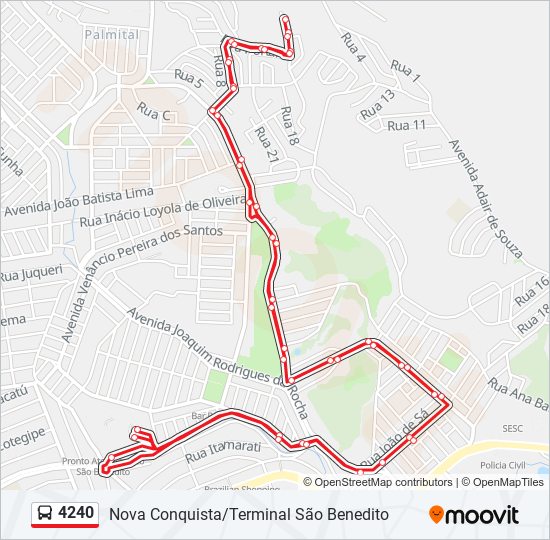 Mapa da linha 4240 de ônibus