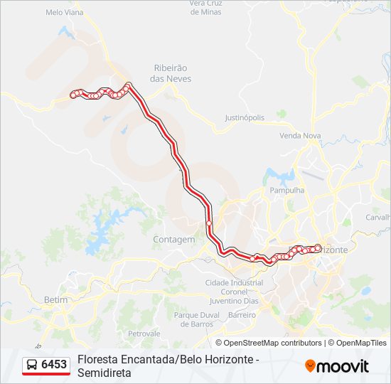 Mapa da linha 6453 de ônibus