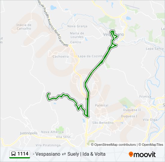 Mapa da linha 1114 de ônibus