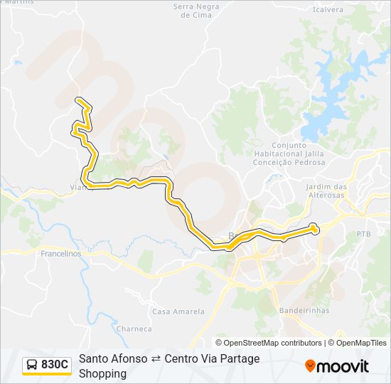 Mapa da linha 830C de ônibus