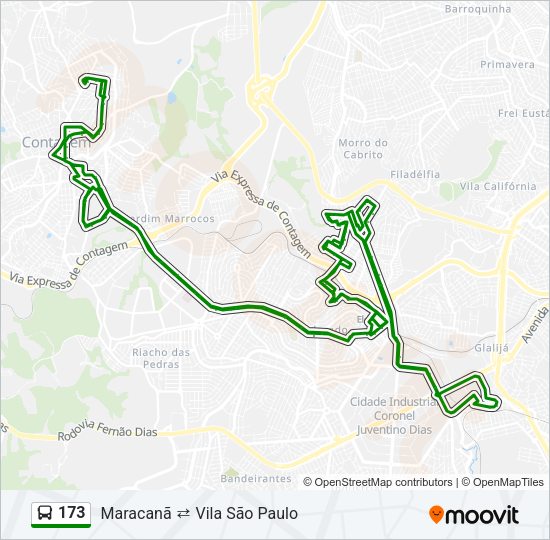 Mapa da linha 173 de ônibus