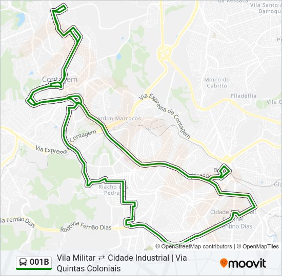 Mapa da linha 001B de ônibus