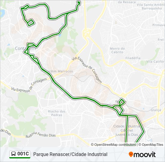 Mapa da linha 001C de ônibus