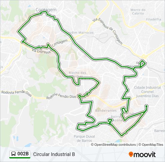 Mapa da linha 002B de ônibus