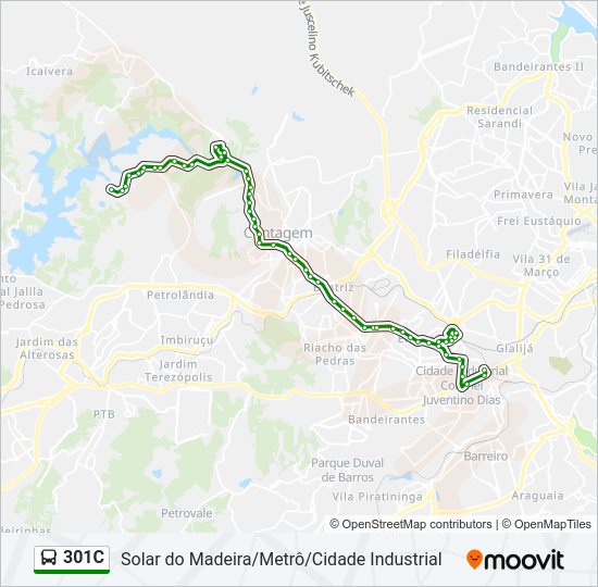 Mapa da linha 301C de ônibus