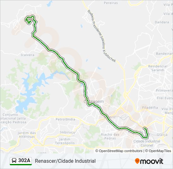 Mapa da linha 302A de ônibus