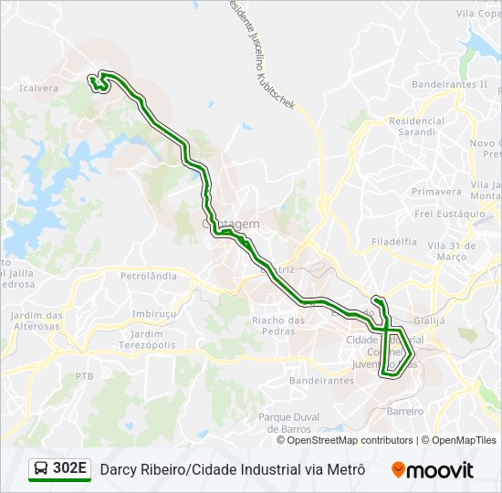 Mapa da linha 302E de ônibus