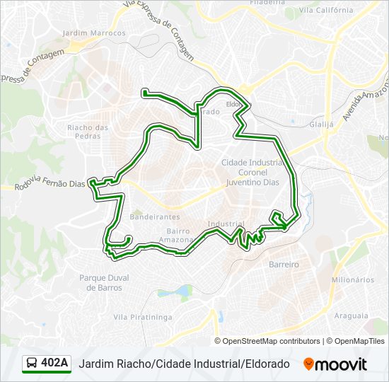 Mapa da linha 402A de ônibus
