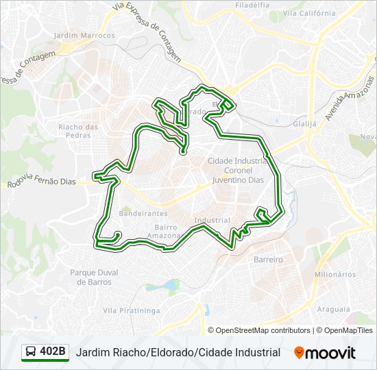 Mapa da linha 402B de ônibus