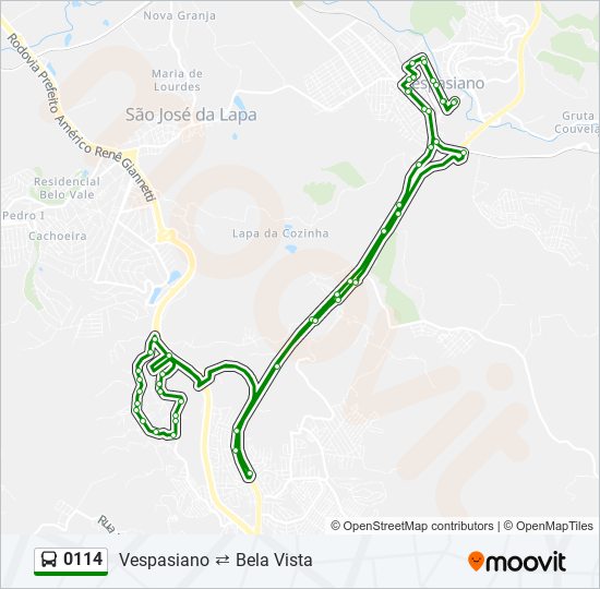 Mapa da linha 0114 de ônibus