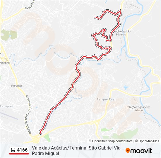 Mapa da linha 4166 de ônibus