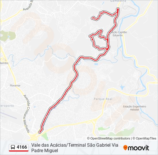 Mapa da linha 4166 de ônibus