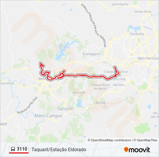 Mapa da linha 3110 de ônibus