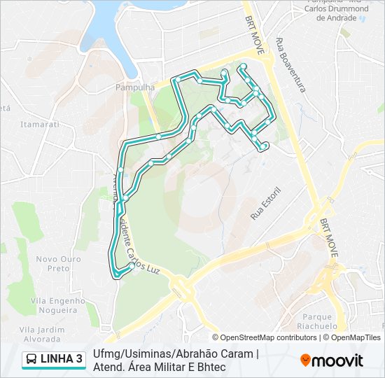 Mapa da linha  3 de ônibus