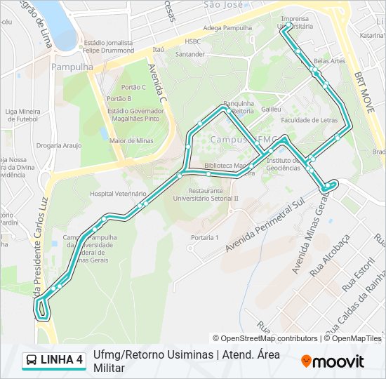 Mapa da linha  4 de ônibus