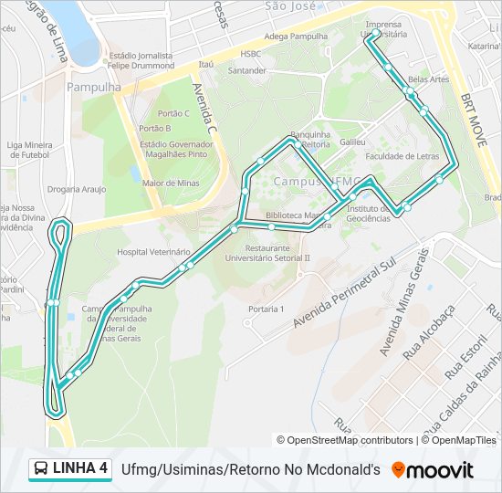 Mapa da linha  4 de ônibus