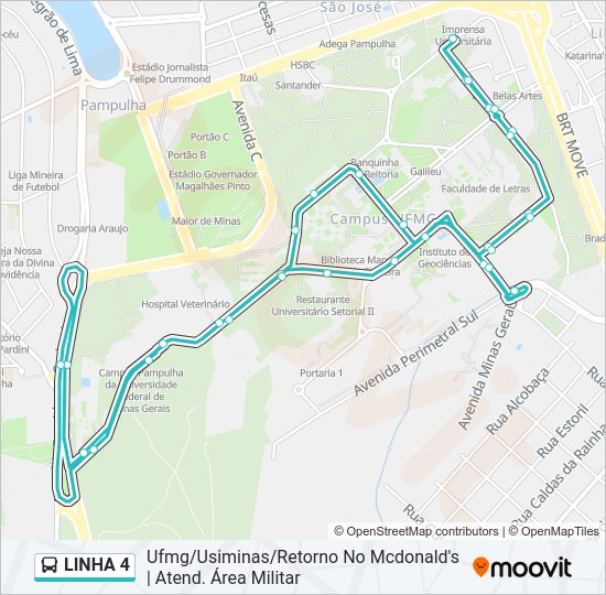 Mapa da linha  4 de ônibus