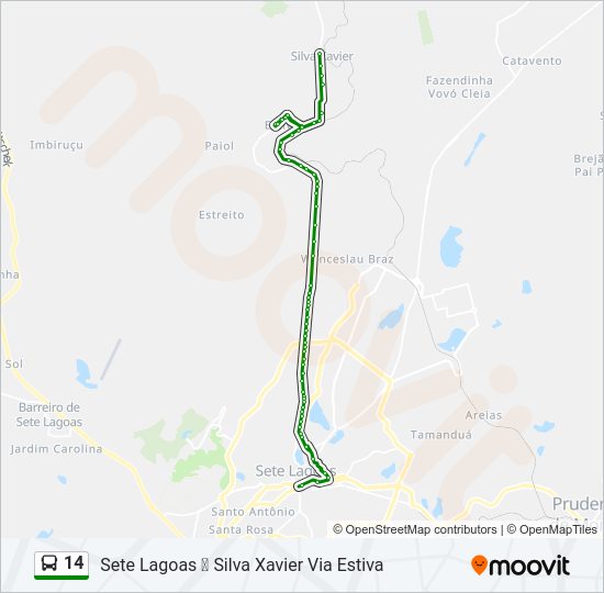 Mapa da linha 14 de ônibus