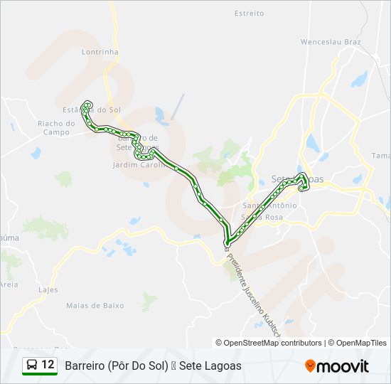 Mapa da linha 12 de ônibus