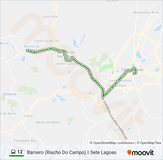 Mapa da linha 12 de ônibus