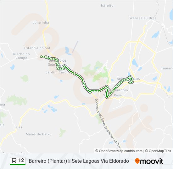 Mapa da linha 12 de ônibus