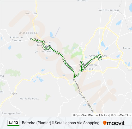 Mapa da linha 12 de ônibus