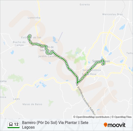 Mapa da linha 12 de ônibus