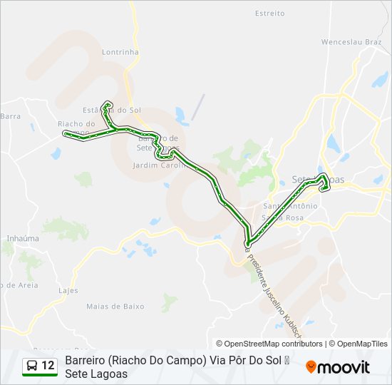 Mapa da linha 12 de ônibus