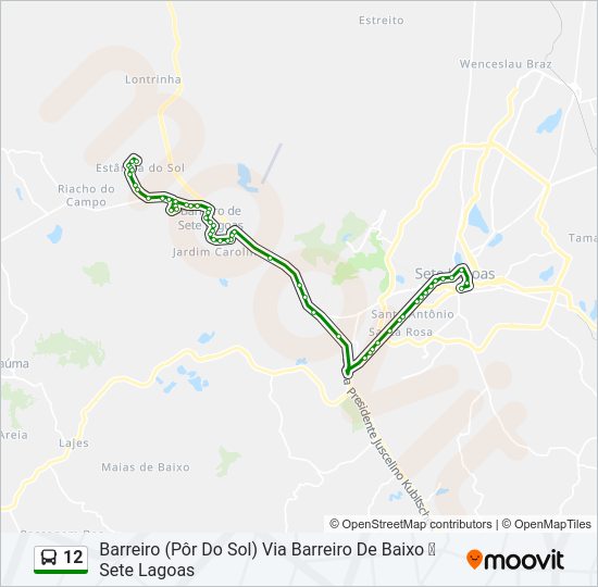 Mapa da linha 12 de ônibus
