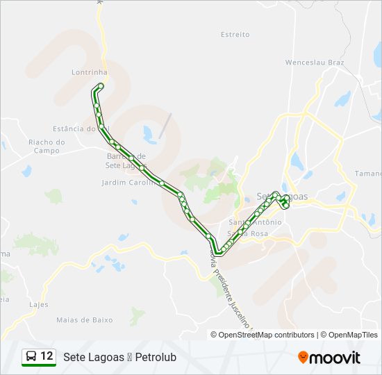 Mapa da linha 12 de ônibus