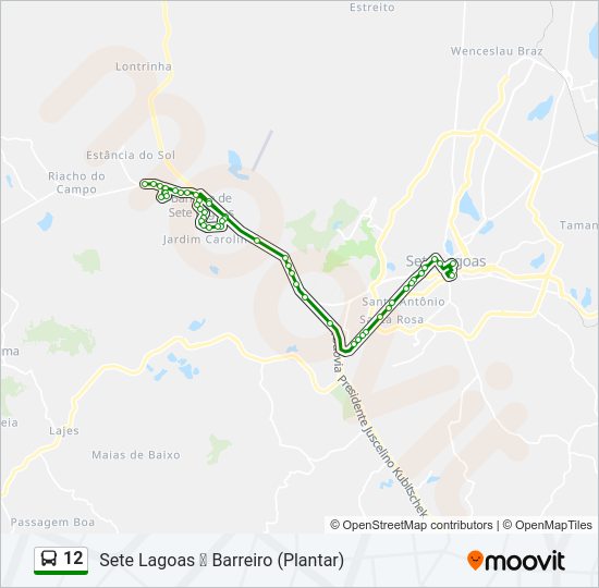 Mapa da linha 12 de ônibus