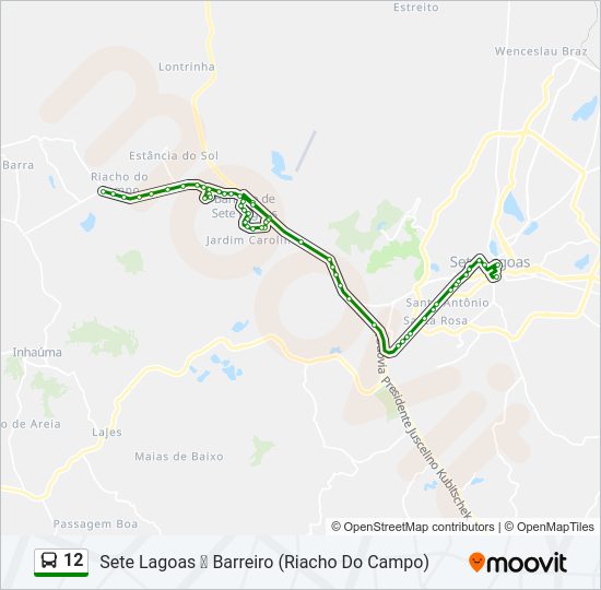 Mapa da linha 12 de ônibus