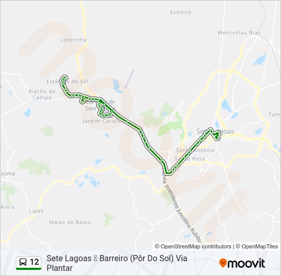 Mapa da linha 12 de ônibus