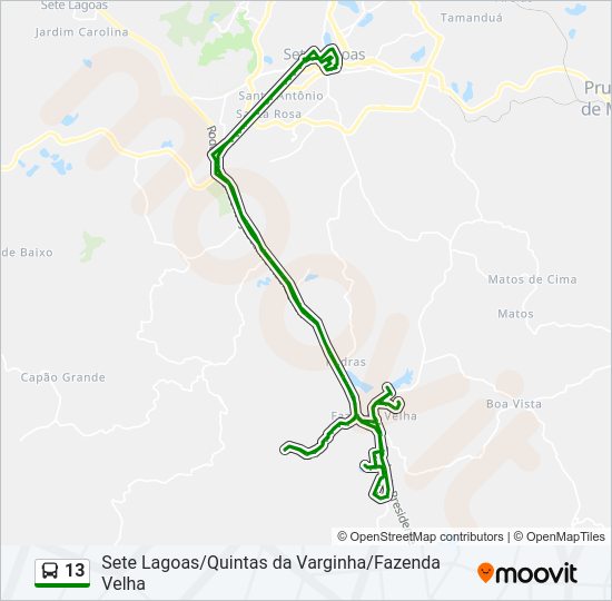 Mapa da linha 13 de ônibus