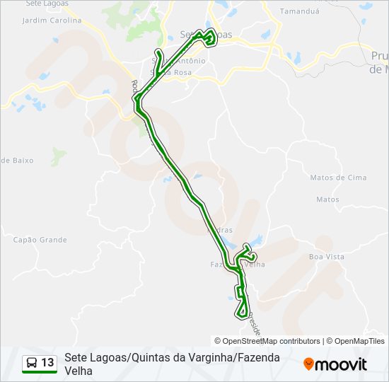 Mapa da linha 13 de ônibus