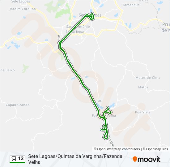 Mapa da linha 13 de ônibus