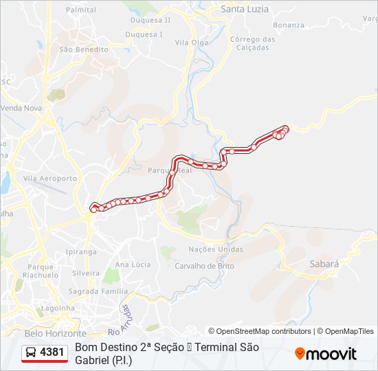 Mapa da linha 4381 de ônibus