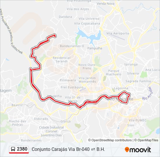 Mapa da linha 2380 de ônibus