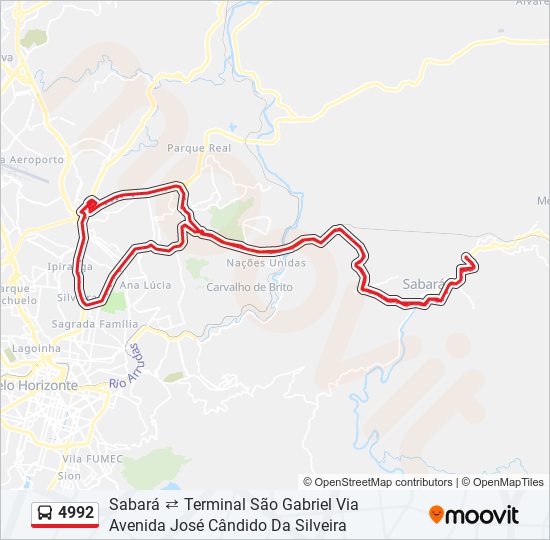 Mapa da linha 4992 de ônibus