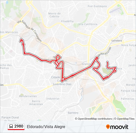 Mapa da linha 2980 de ônibus