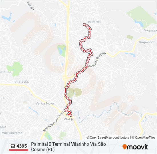 Mapa da linha 4395 de ônibus