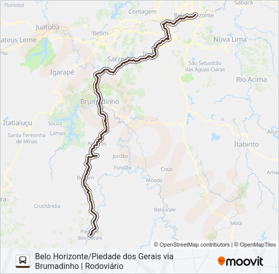 Mapa da linha PIEDADE DOS GERAIS (SARITUR) de ônibus