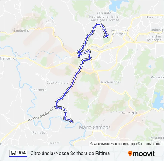 90A Bus Line Map