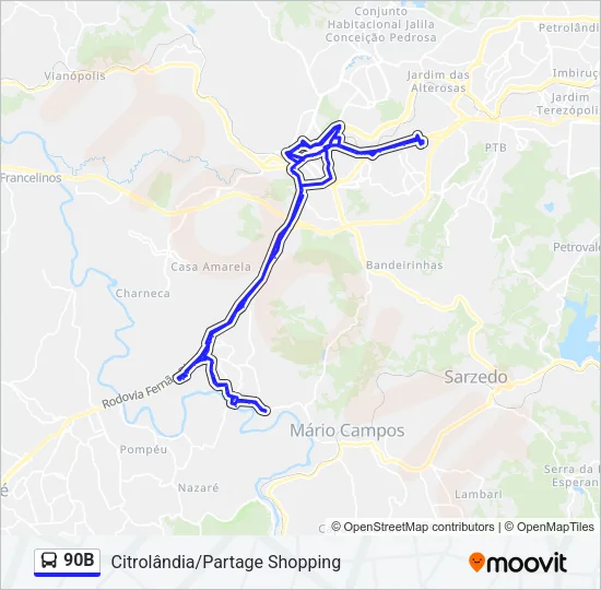 90B Bus Line Map