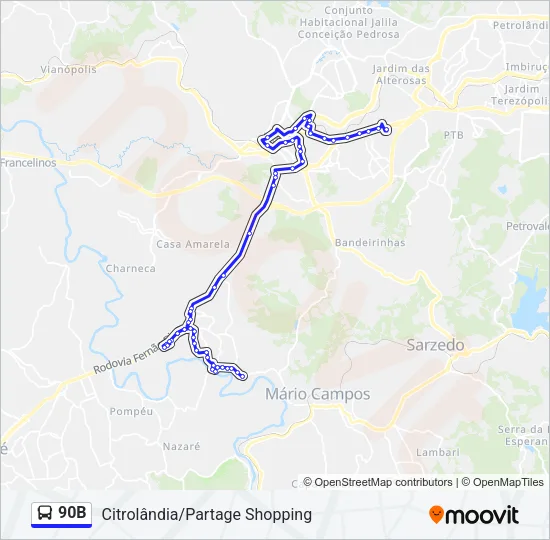 90B Bus Line Map