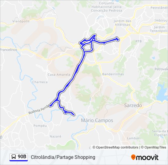 Rota da linha 90b: horários, paradas e mapas - Citrolândia ⇄ Partage  Shopping (Viagem Principal) (Atualizado)