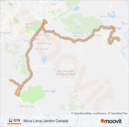 Mapa da linha 019 de ônibus
