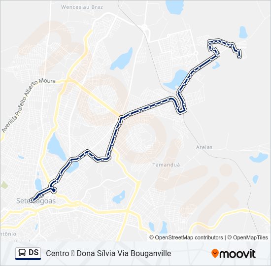 Mapa da linha DS de ônibus