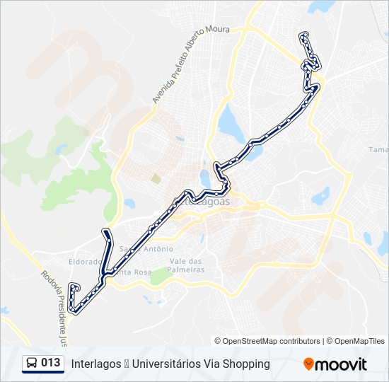 Mapa da linha 013 de ônibus
