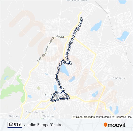 Mapa da linha 019 de ônibus